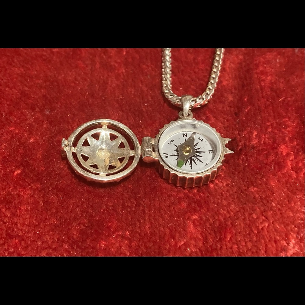 Sterling silver compass pendant